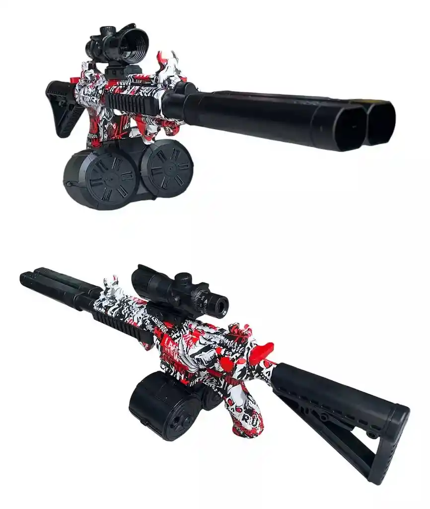 Fusil M416 Doble Cañon Lanzador De Esferas De Hidrogel Recargable Color Rojo