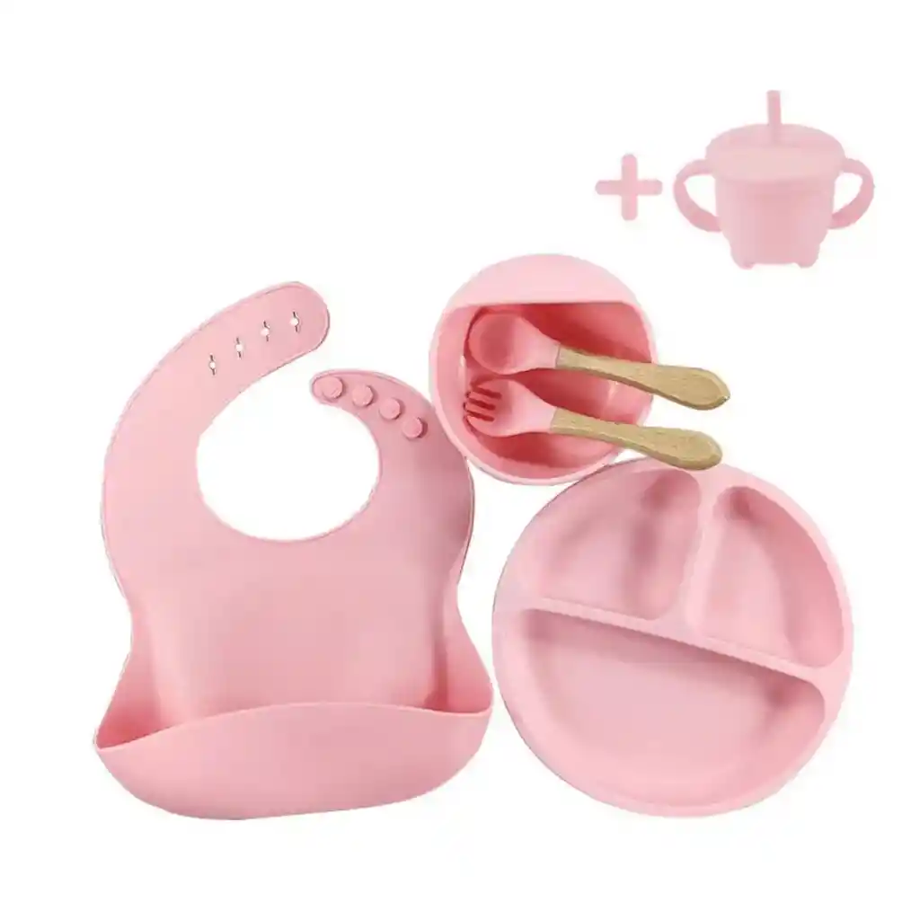 Kit / Set De Vajillas De 7 Piezas En Silicona, Libre De Bpa, Rosa