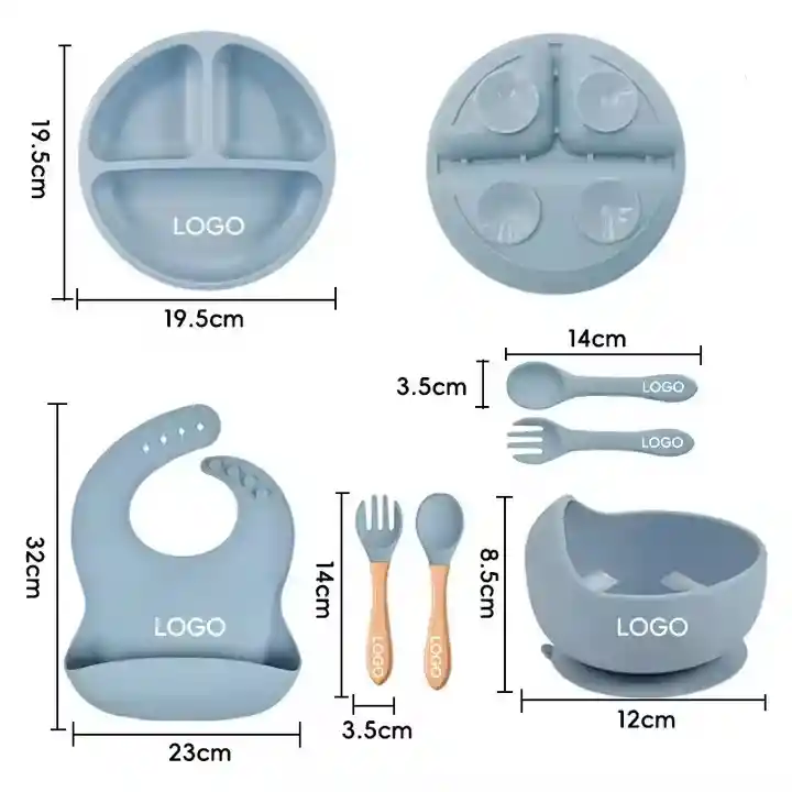 Kit / Set De Vajillas De 7 Piezas En Silicona, Libre De Bpa, Morado