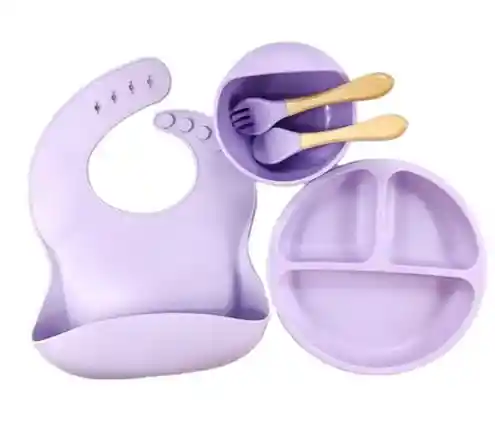 Kit / Set De Vajillas De 7 Piezas En Silicona, Libre De Bpa, Morado