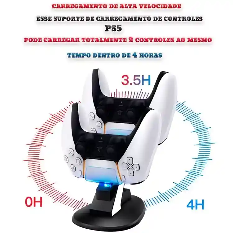 Suporte Base Duplo Carregador 2 Controles Com Led Ps5 Origin