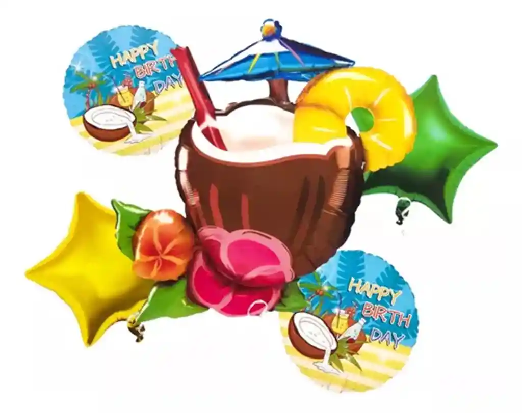 Globos Fiesta Hawaiana Tropical De Coco X5