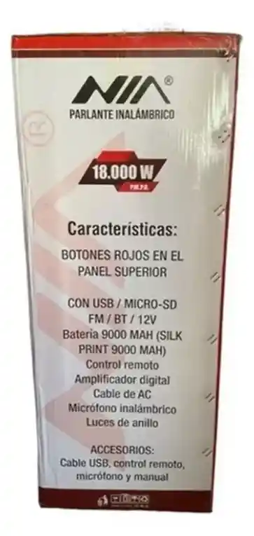 Cabina Sonido Recargable Parlante Nia 18000w Micrófono 2319