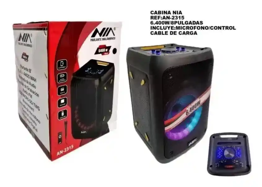 Cabina Parlante Prof Recargable Nia Micrófono 6400 W An-2315