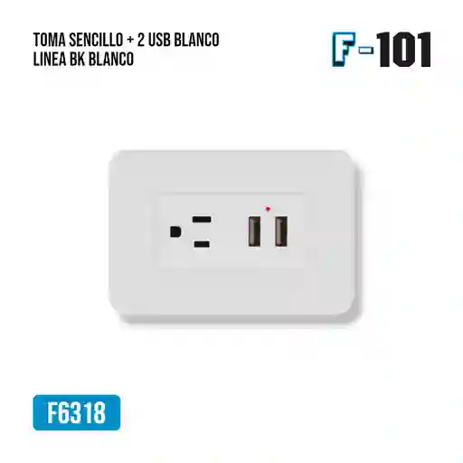 Toma Sencillo + 2 Usb Blanco Linea Bk Blanco
