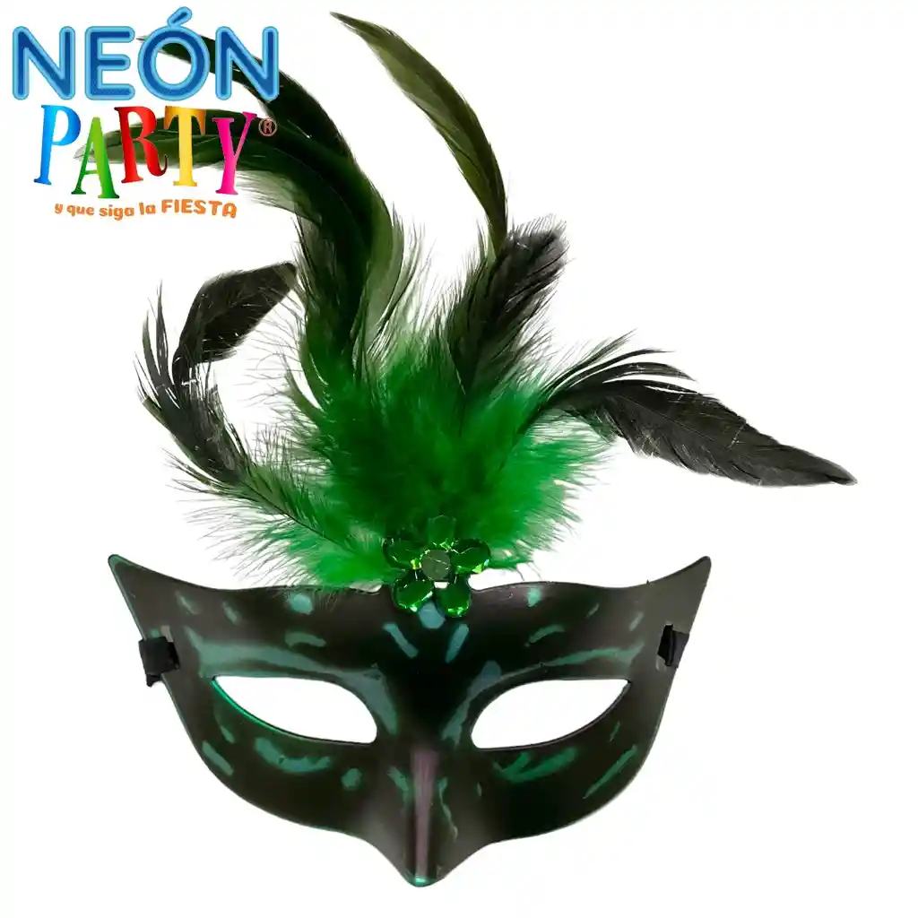 Antifaz Verde Con Plumas Halloween