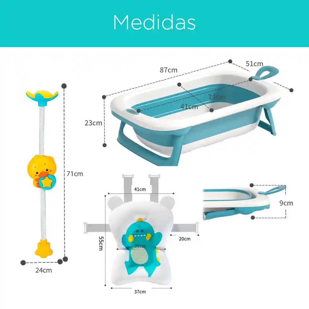 Combo Bañera Plegable, Almohadilla Y Ducha Eléctrica De Patito Para Bebé Maxibaby Rosa