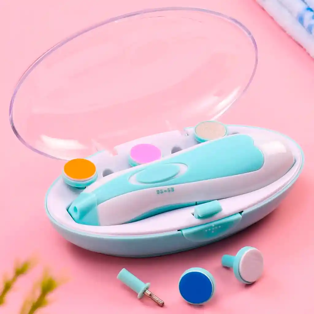 Kit Cortaúñas Eléctrico, Lima Eléctrica Para Bebés Con Cabezales Intercambiables Azul