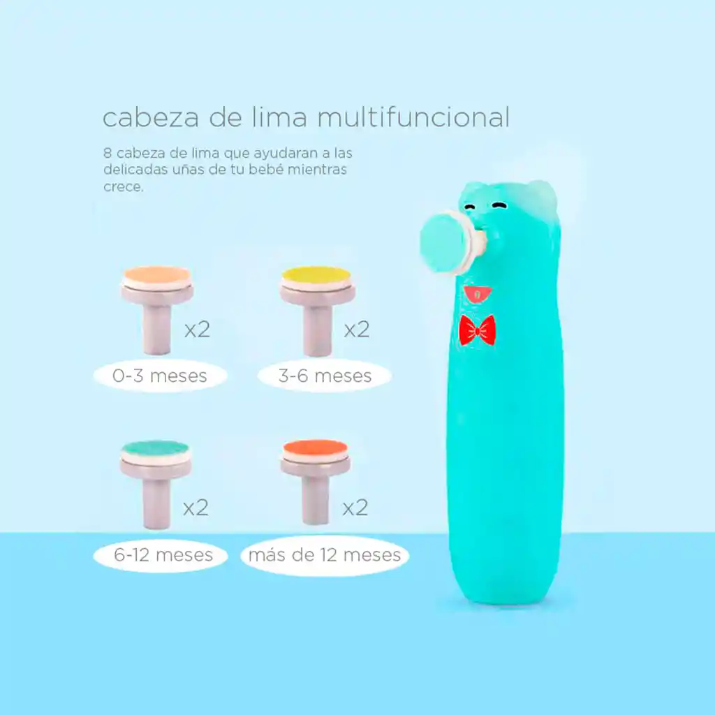 Lima Eléctrica De Uñas Para Bebé, Recargable Con 8 Cabezales Intercambiables Rosado