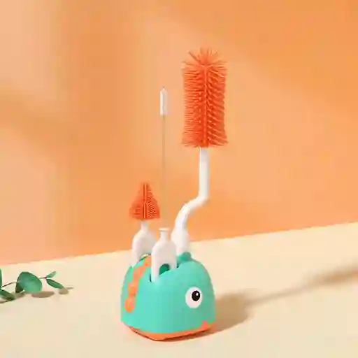 Juego De Cepillos Con Soporte Para Teteros Y Accesorios, Set De Aseo Para Biberones 3 En 1 Azul