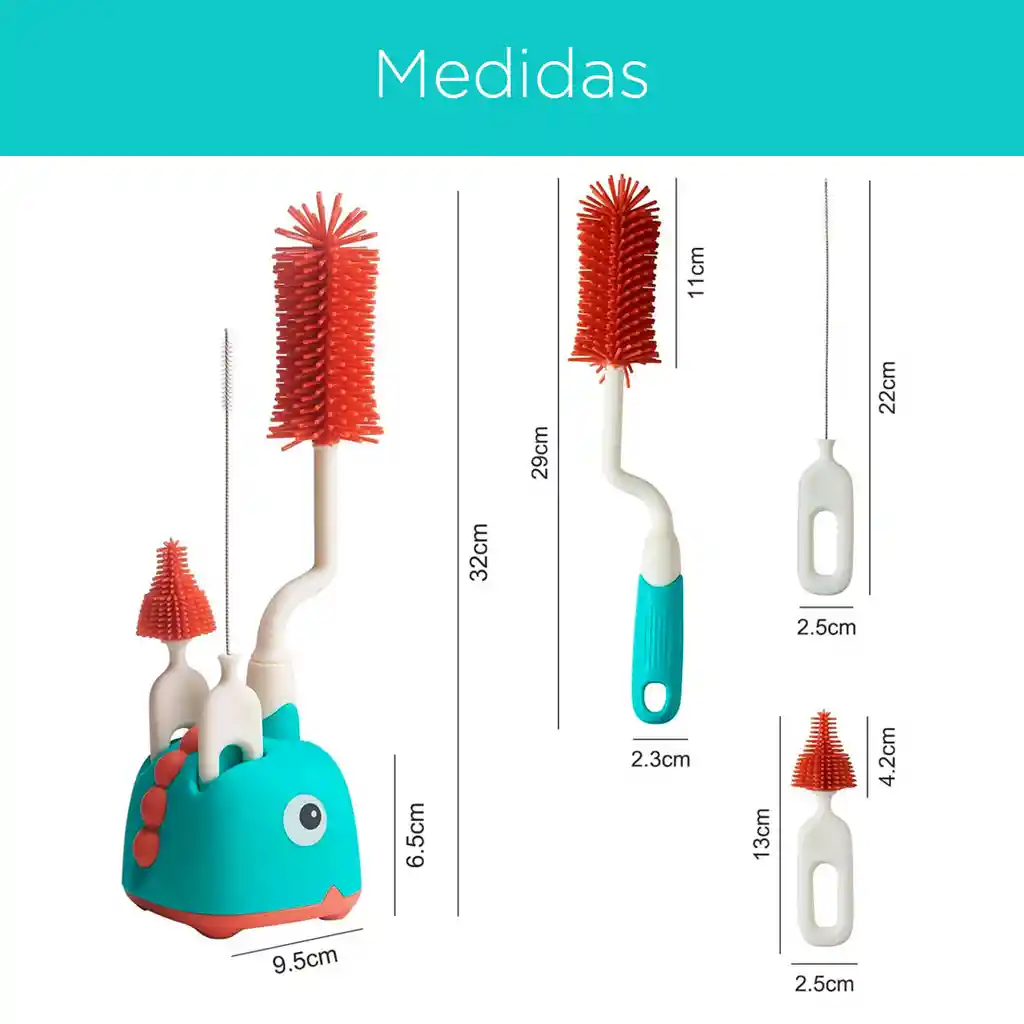Juego De Cepillos Con Soporte Para Teteros Y Accesorios, Set De Aseo Para Biberones 3 En 1 Amarillo
