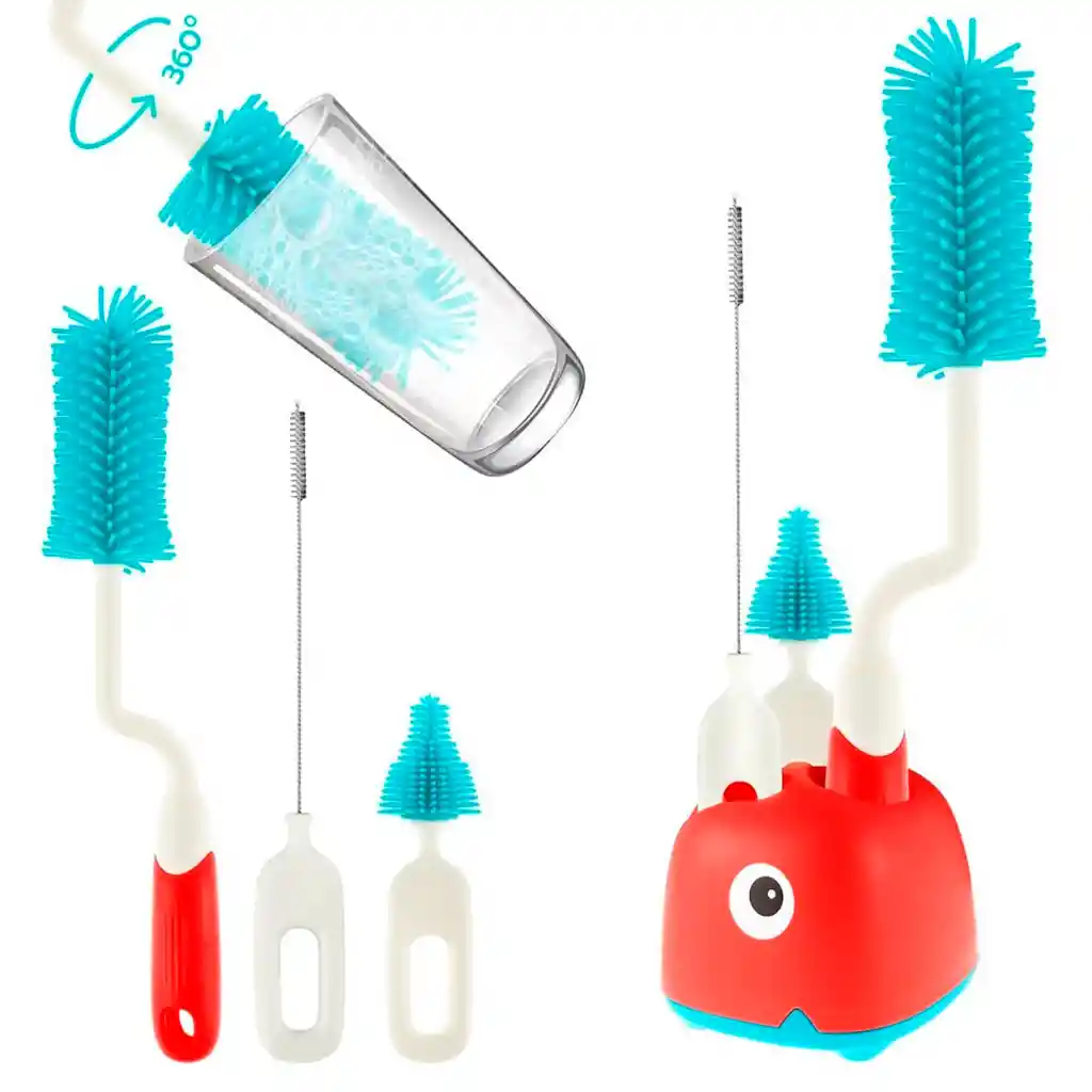 Juego De Cepillos Con Soporte Para Teteros Y Accesorios, Set De Aseo Para Biberones 3 En 1 Amarillo
