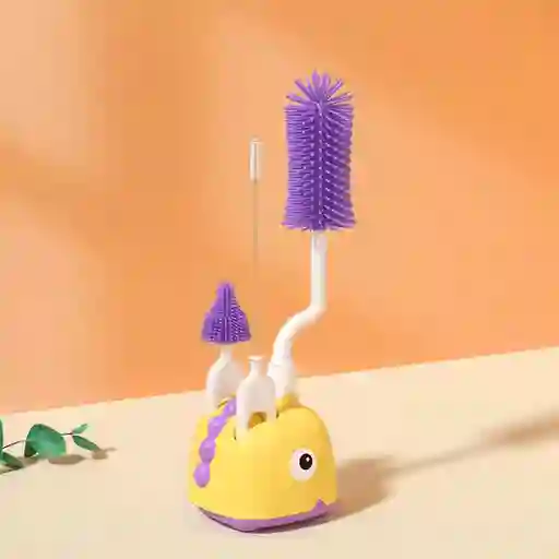 Juego De Cepillos Con Soporte Para Teteros Y Accesorios, Set De Aseo Para Biberones 3 En 1 Amarillo