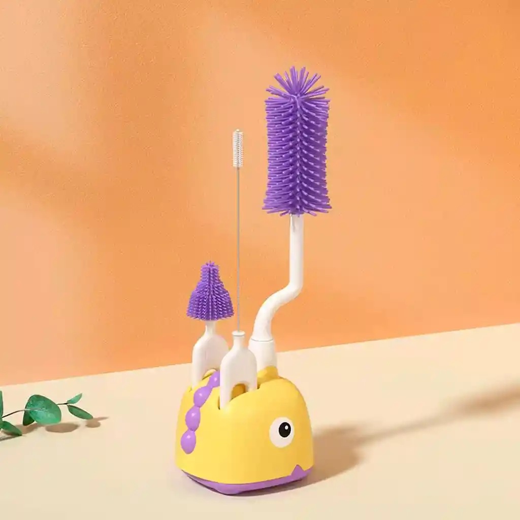 Juego De Cepillos Con Soporte Para Teteros Y Accesorios, Set De Aseo Para Biberones 3 En 1 Amarillo