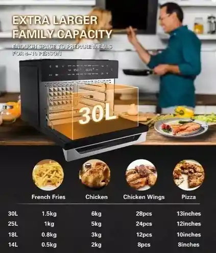 Horno Freidora De Aire 30 Litros Digital Tecnología Aire Nia