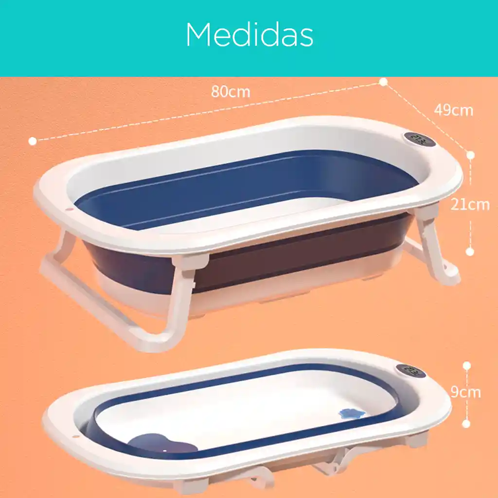 Bañera Plegable Con Termómetro, Goma De Alta Resistencia, Ahorra Espacio Azul