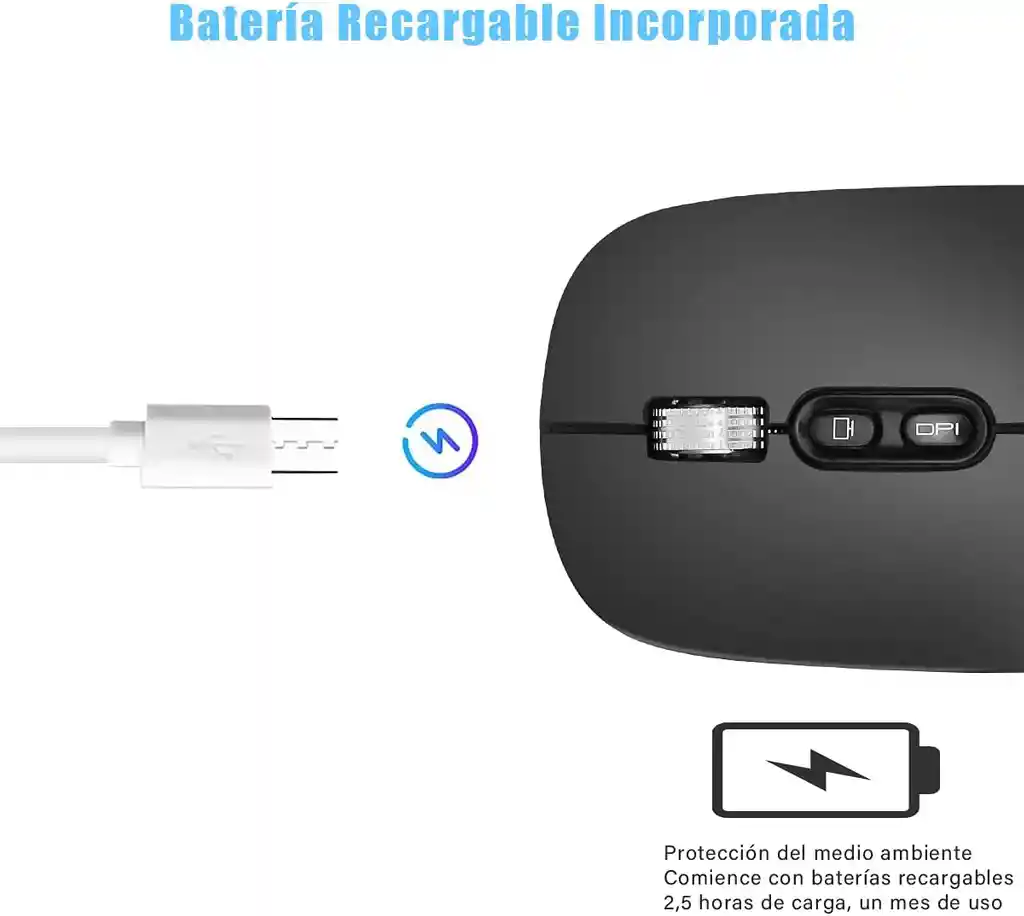 Mouse Inalámbrico Bluetooth 2,4ghz Color Negro Mirellado