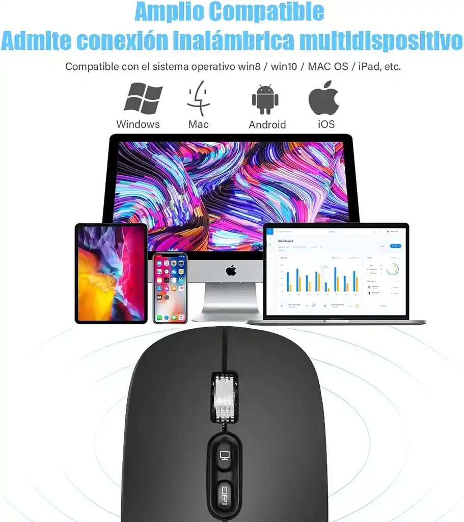 Mouse Inalámbrico Bluetooth 2,4ghz Color Negro Mirellado