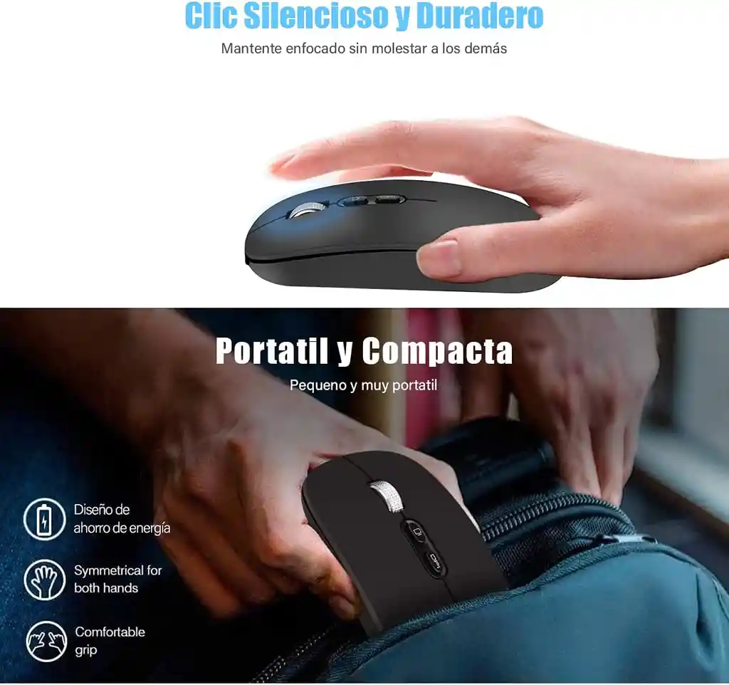 Mouse Inalámbrico Bluetooth 2,4ghz Color Negro Mirellado