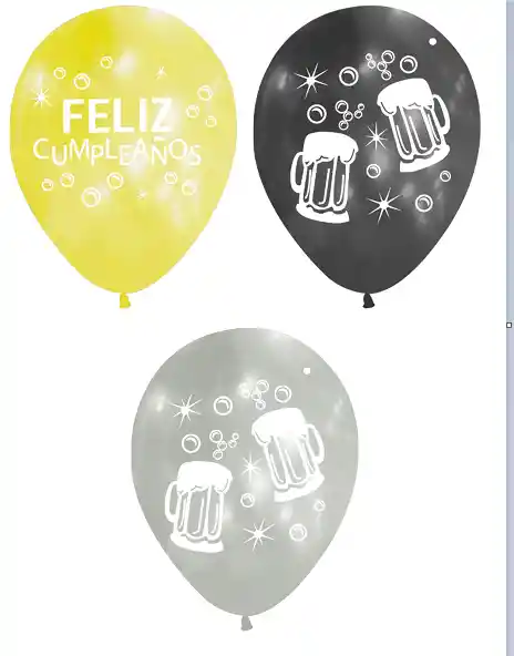 Bomba Globo Estampada Cerveza "feliz Cumpleaños" R12 - 10 Und