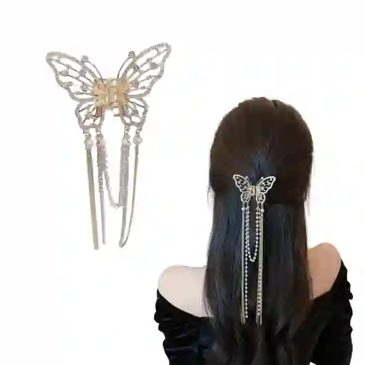 Pinza Gancho Caimán Mariposa Dorada Elegante Para Cabello