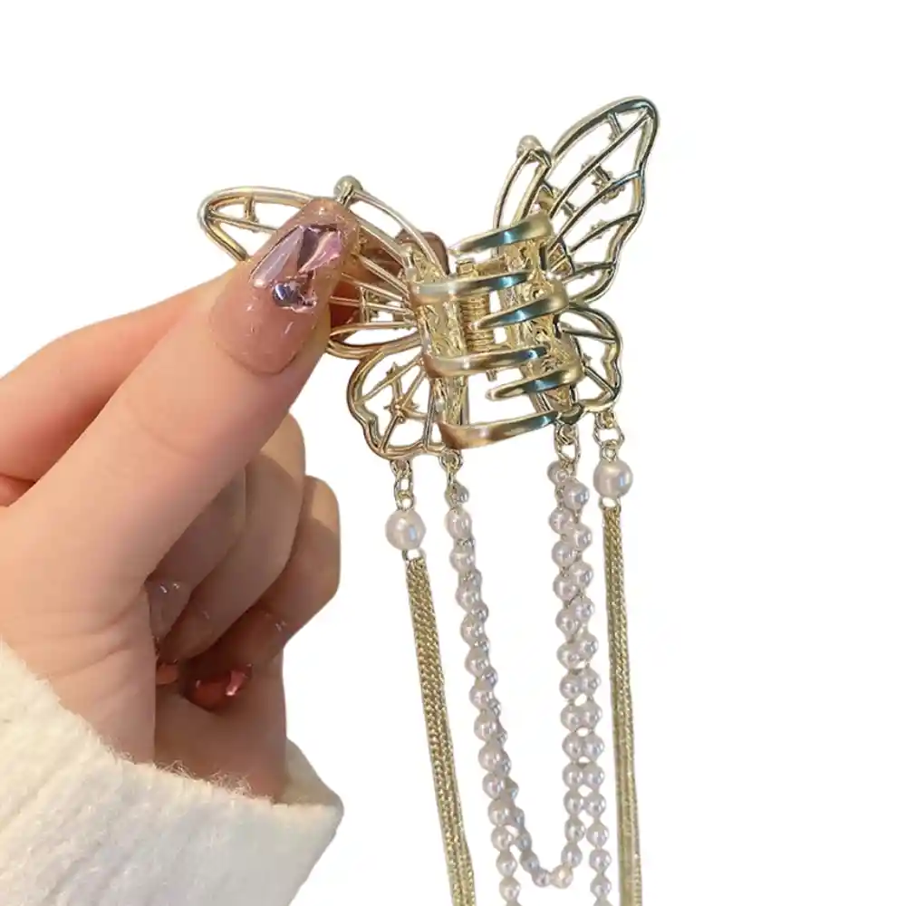 Pinza Gancho Caimán Mariposa Dorada Elegante Para Cabello