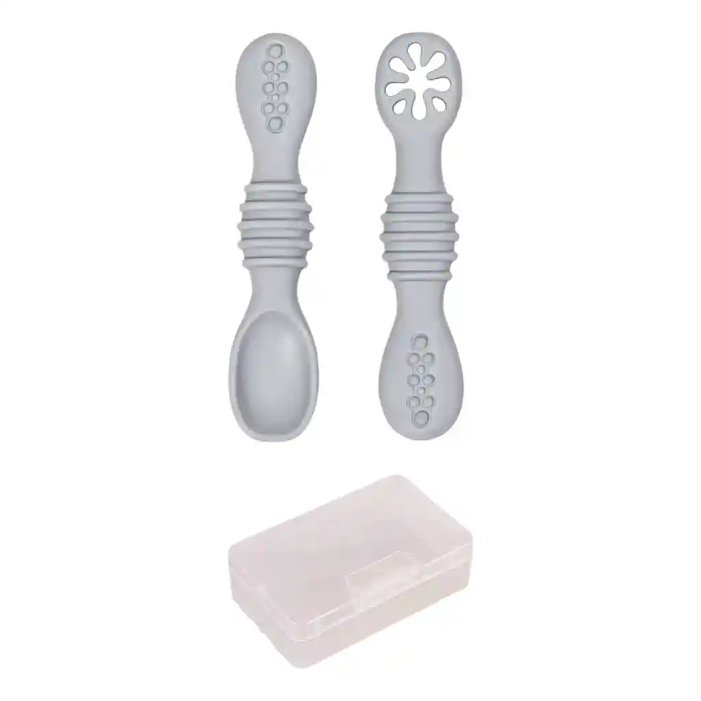 Cucharas Silicona Para Bebe Gris