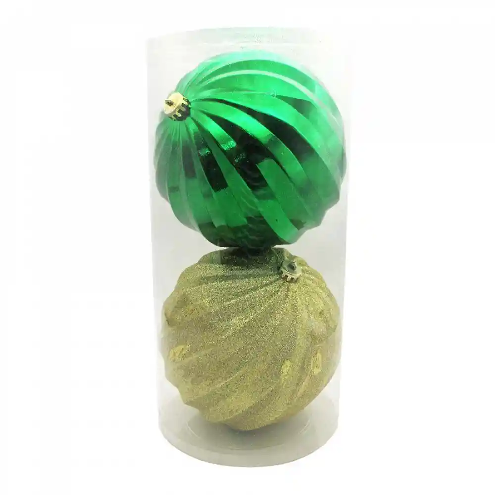 Bolas Navideñas Con Textura Verde Dorado 2pzs 20cm Expressions