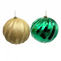 Bolas Navideñas Con Textura Verde Dorado 2pzs 20cm Expressions