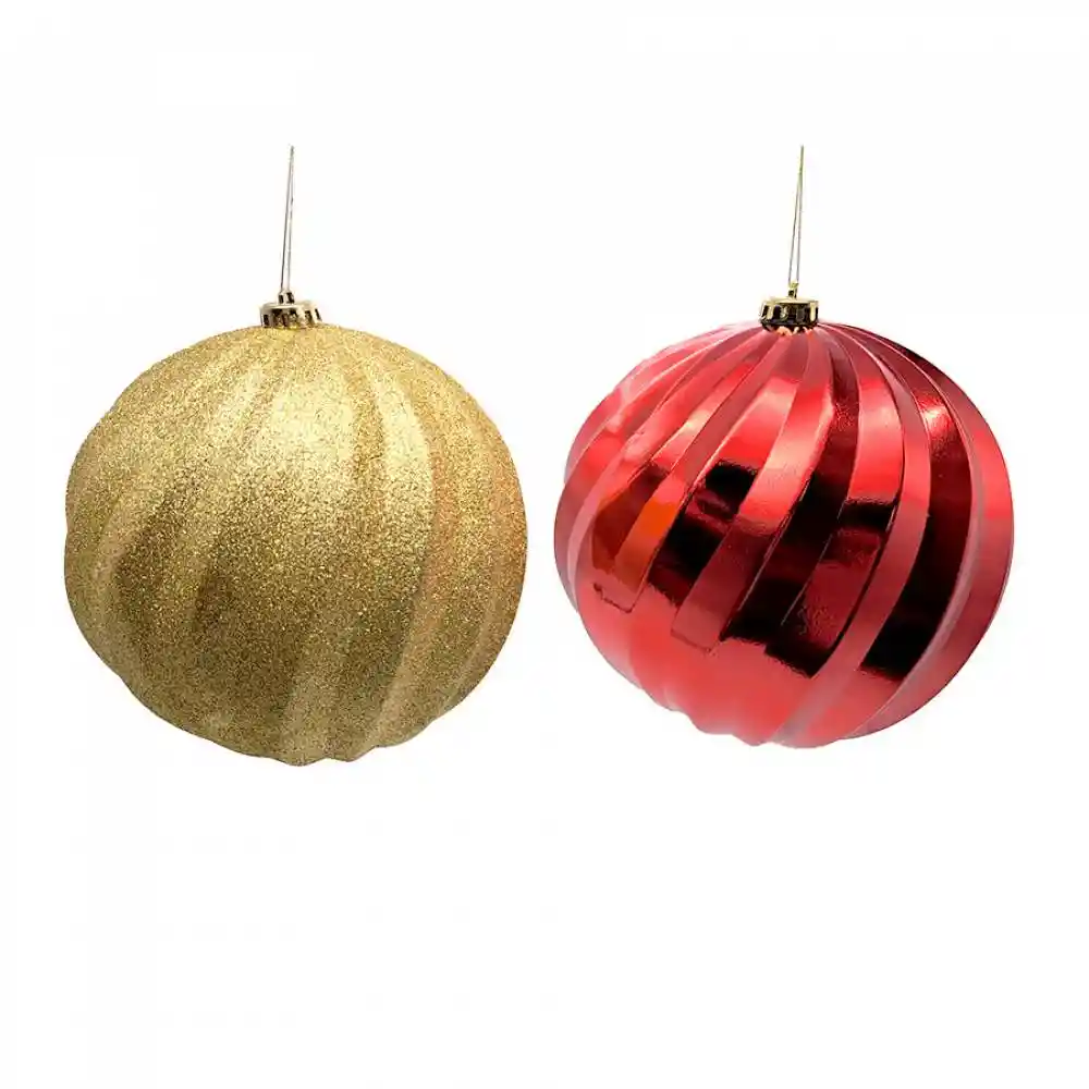 Bolas Navideñas Con Textura Rojo Dorado 2pzs 20cm Expressions