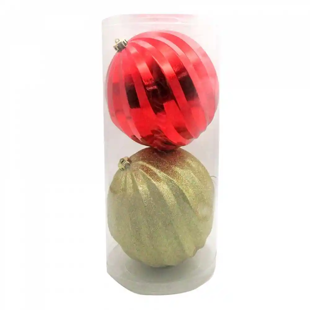 Bolas Navideñas Con Textura Rojo Dorado 2pzs 20cm Expressions