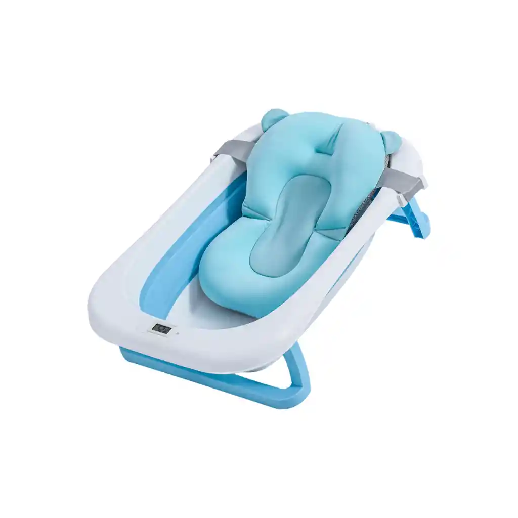 Bañera Para Bebe Plegable Con Termómetro Y Almohadilla Antideslizante Celeste