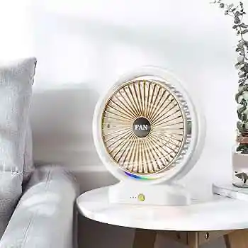 Ventilador De Escritorio Recargable, Mini Ventilador De Mesa Con Luces De Colores, Potente Ventilador Eléctrico Con 3 Velocidades De Viento Ajustables, Ventilador Usb Portátil