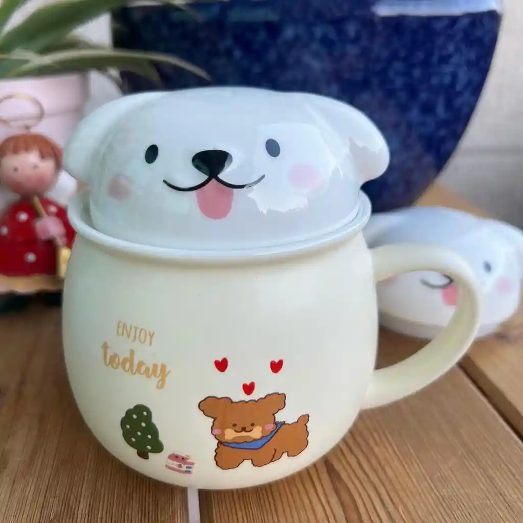 Mug Pocillo Perritos Con Tapa