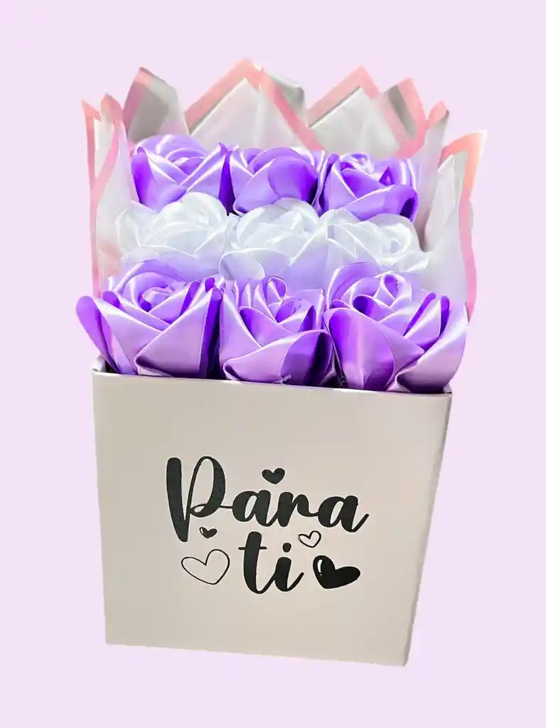 Regalo Para Princesas Especial Caja De Rosas Lila Y Blancas Eternas - Flores Inmortalizadas - Flores Eternas Feliz Dia - Feliz Cumpleaños - Amigos -persona Especial