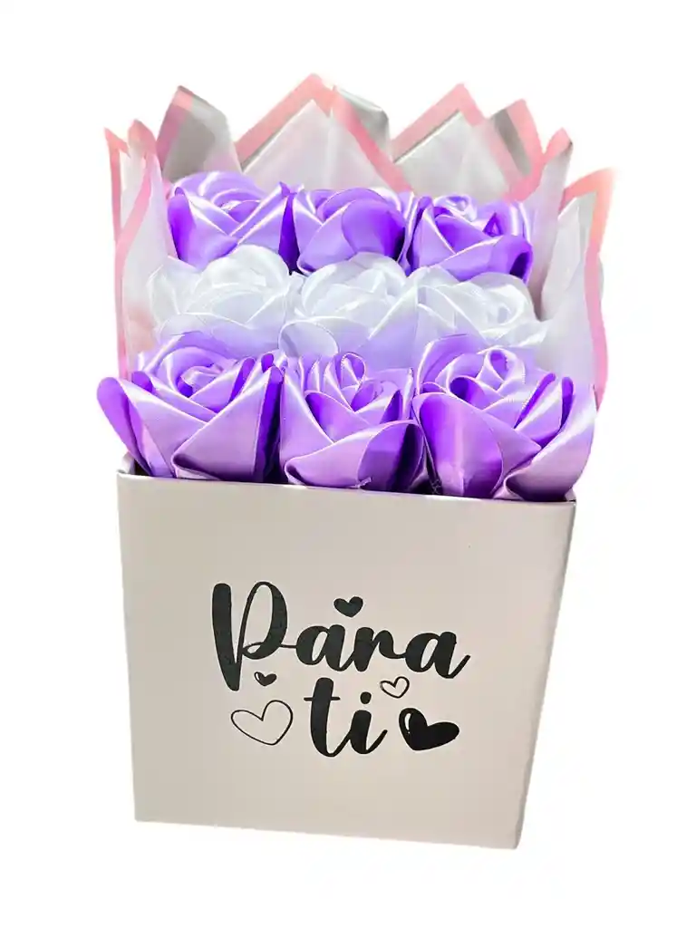 Regalo Para Princesas Especial Caja De Rosas Lila Y Blancas Eternas - Flores Inmortalizadas - Flores Eternas Feliz Dia - Feliz Cumpleaños - Amigos -persona Especial