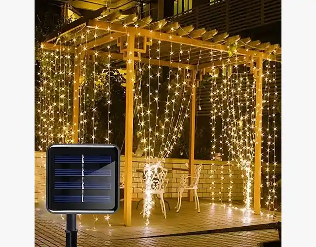 Luz Cortina Led 5m X 5m Con Panel Solar Y Control Navideño Jardín