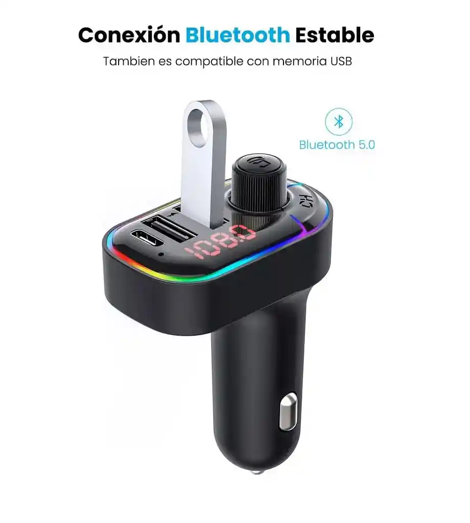 Transmisor Bluetooth De Cigarrera / Modulador Bluetooth Vehicular Fm, Cargador Tipo C Y Usb