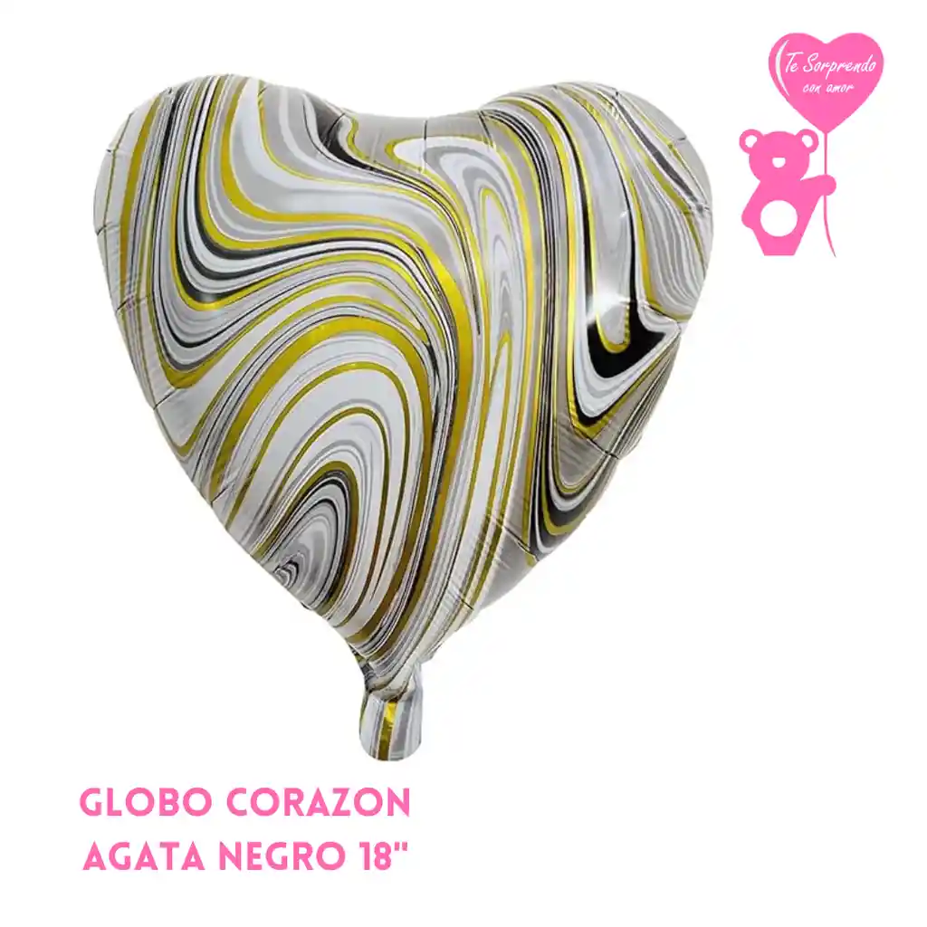 Globo Corazon Agata Negro Con Dorado 18"