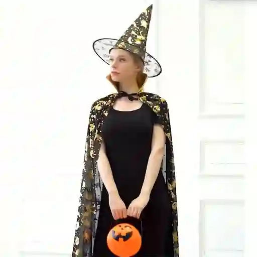 Capa Y Sombrero Para Disfraz De Bruja Perfecto Halloween