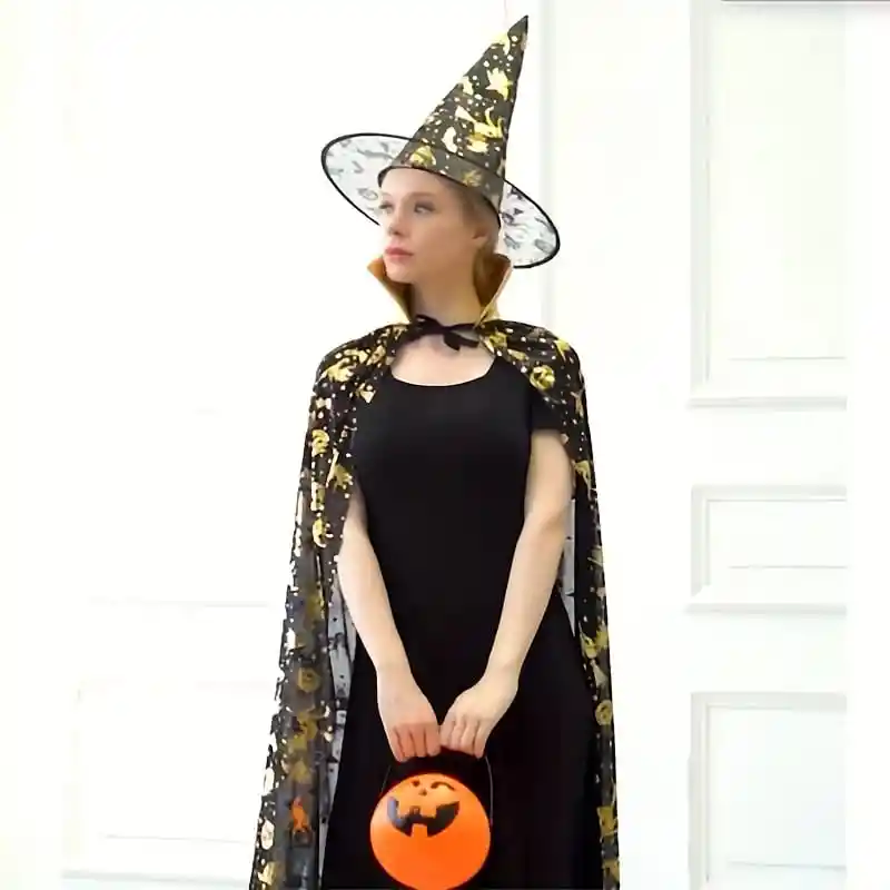 Capa Y Sombrero Para Disfraz De Bruja Perfecto Halloween