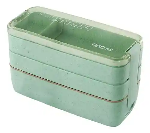 Portacomida 3 Pisos Libre De Bpa Diseño Slim Con Cubiertos Verde
