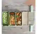 Portacomida 3 Pisos Libre De Bpa Diseño Slim Con Cubiertos Verde