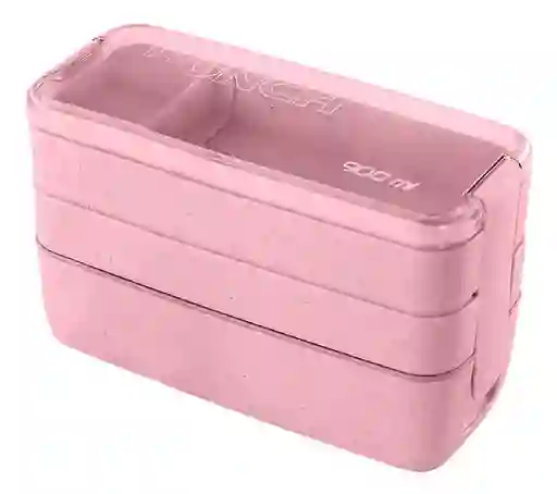 Portacomida 3 Pisos Libre De Bpa Diseño Slim Con Cubiertos Rosa