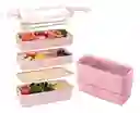 Portacomida 3 Pisos Libre De Bpa Diseño Slim Con Cubiertos Rosa