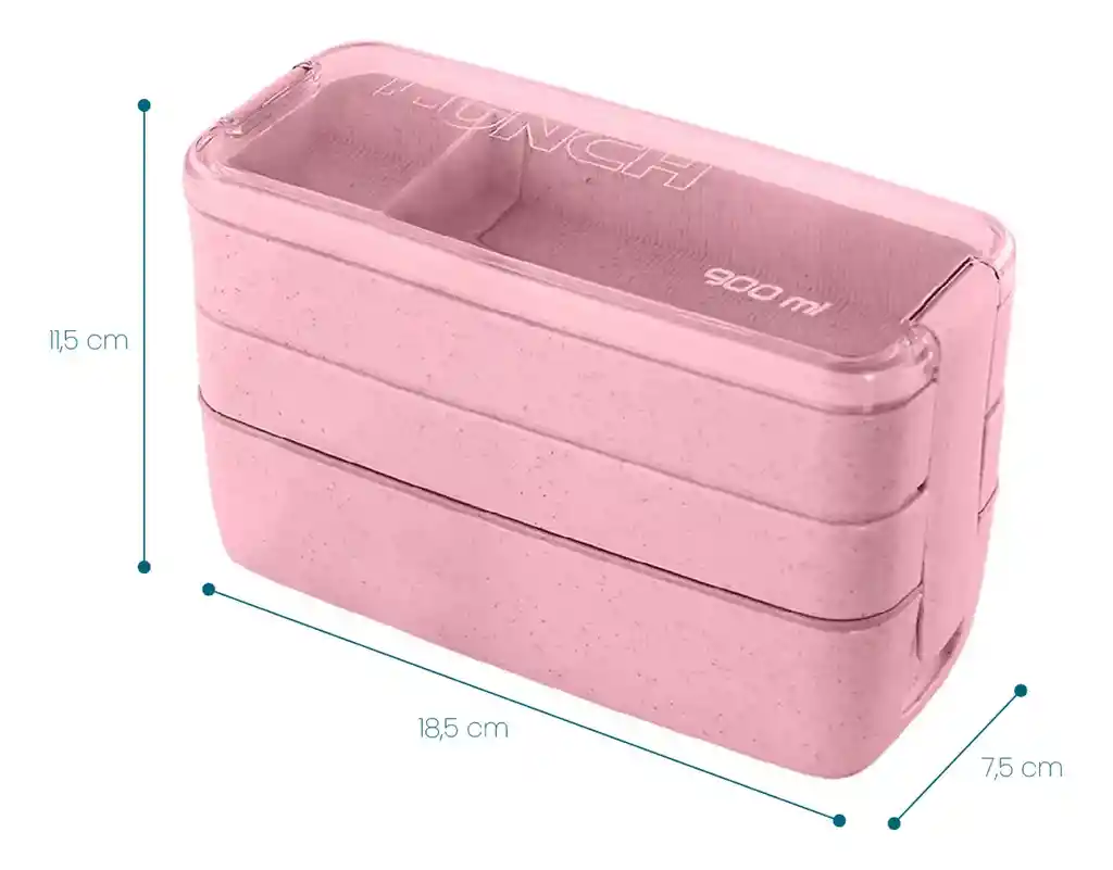 Portacomida 3 Pisos Libre De Bpa Diseño Slim Con Cubiertos Rosa