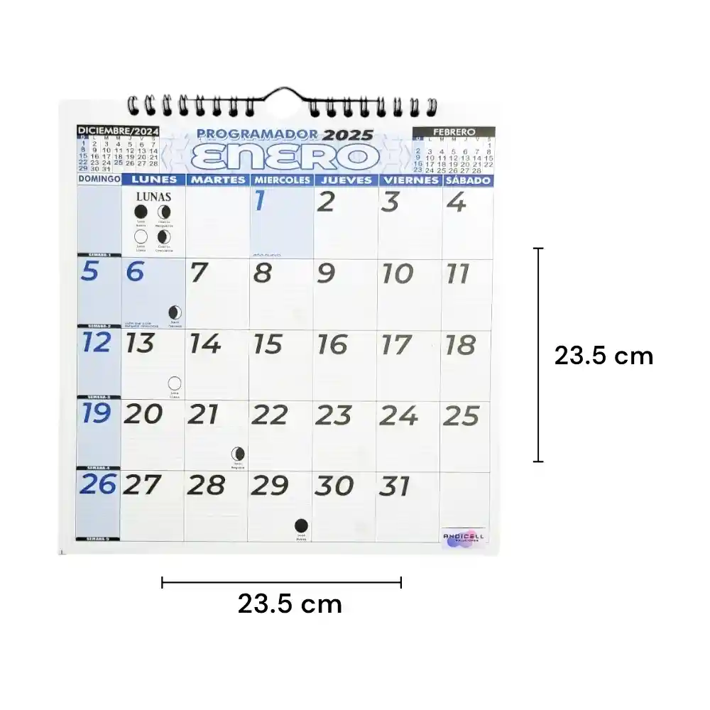 Calendario Programador 2025 Cuadrado 23x23