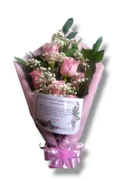 Bouquet De 6 Rosas Rosadas Con Follaje