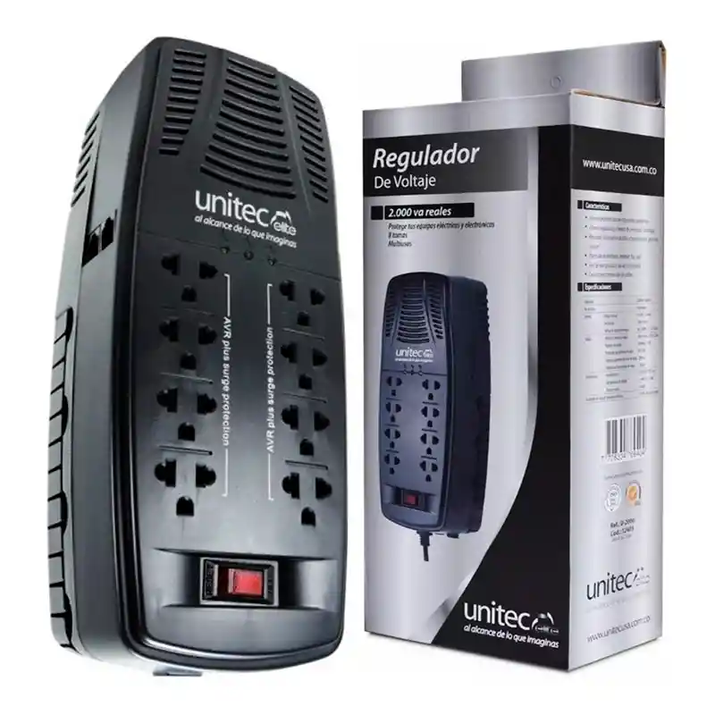 Regulador De Voltaje Automático Unitec 8 Tomas 2000va /1000w
