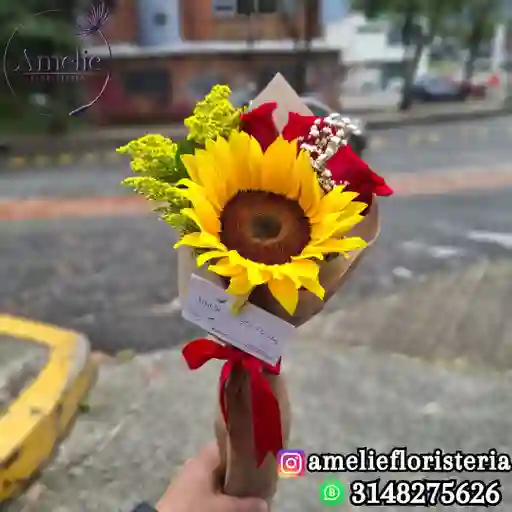 Bouquet De Girasol Y 3 Rosas